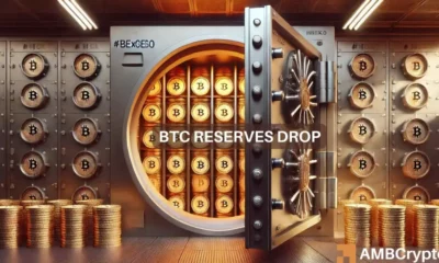 Bitcoin exchange reserves drop below 2.6 million BTC in a volatile market